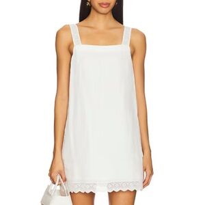 Posse Grace Ramie Linen Lace Crochet Trim Square Neck Mini Dress Tank White